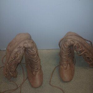 PINK THIGH HIGH FRONT LACE UP BOOTS